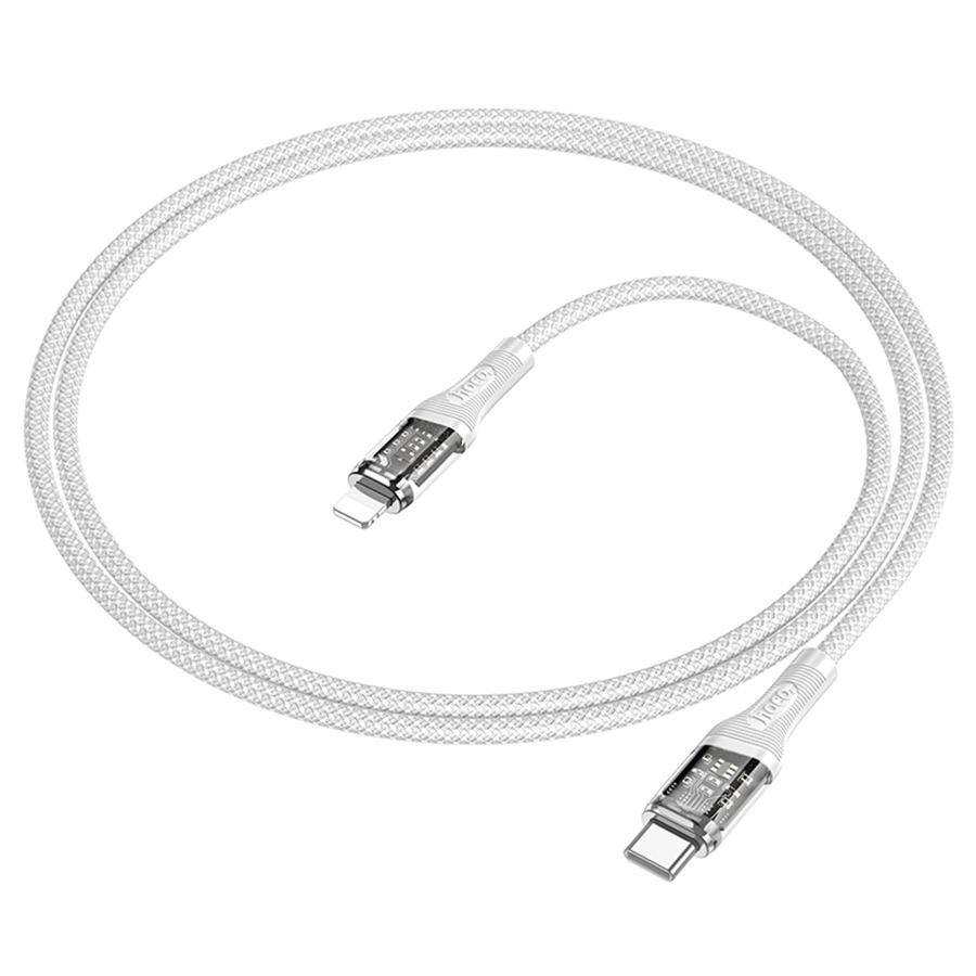 Кабель USB-C HOCO U111 Transparent Type-C - Lightning, 20W, 1.2 м, серый фото