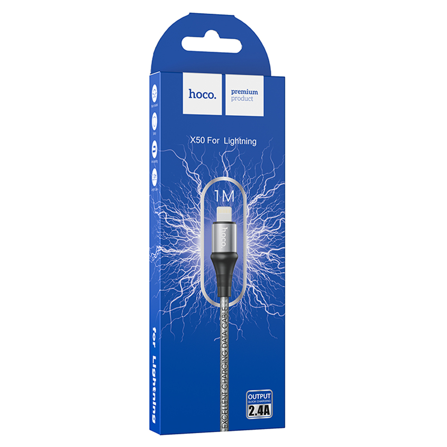 Кабель USB HOCO X50 Excellent USB - Lightning, 2.4А, 1 м, серый фото