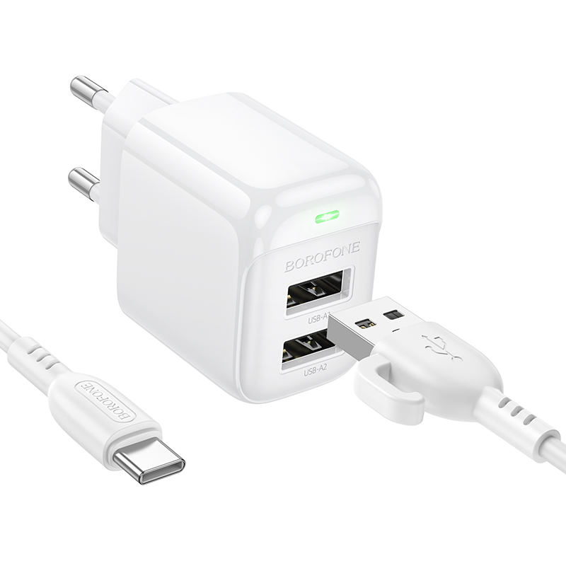 Сетевое зарядное устройство BOROFONE BAS41A Potential 2xUSB с Кабелем USB - Type-C, 2A, белый фото