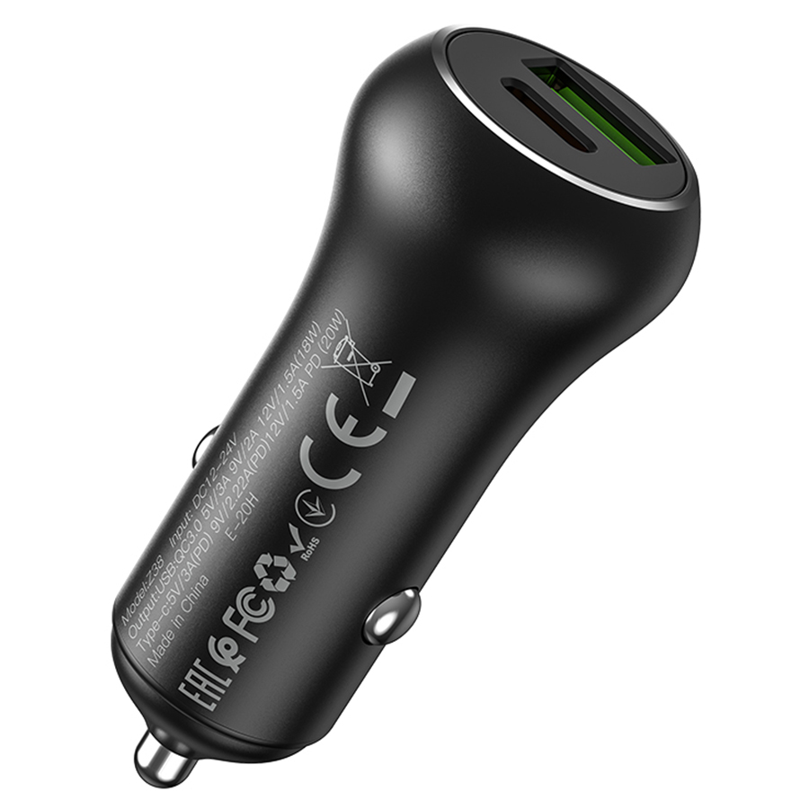 Автомобильное зарядное устройство HOCO Z38 Resolute, 1xUSB + 1xUSB-C, 38W, черный фото
