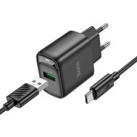 Сетевое зарядное устройство HOCO C140A Smart 1xUSB с Кабелем USB - Type-C, 18W, черный фото