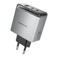 Сетевое зарядное устройство BOROFONE BN22 Lena 1xUSB + 2xUSB-C, 3A, 65W, серый металлик фото