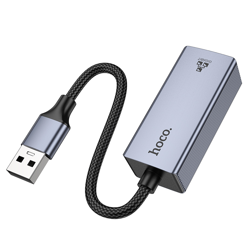 Переходник/Адаптер HOCO UA37 USB (m) - RJ45 (f), 12 см, серый металлик фото