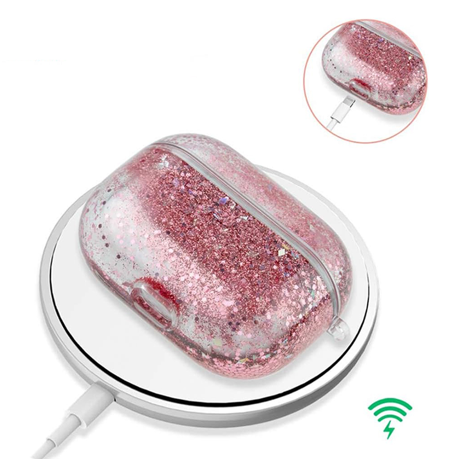 Чехол пластиковый Kingxbar со шнурком для Airpods Pro, прозрачный, фиолетовые блестки (27) фото