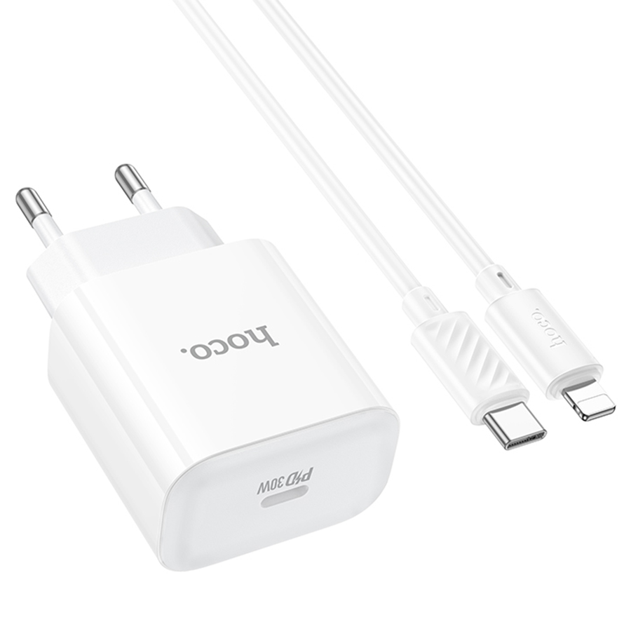 Сетевое зарядное устройство HOCO C76A Pro Majestic 1xUSB-C с Кабелем Type-C - Lightning, 30W, белый фото