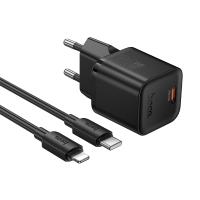 Сетевое зарядное устройство HOCO N64 Ingenious 1xUSB-C с Кабелем Type-C - Lightning, 20W, черный фото