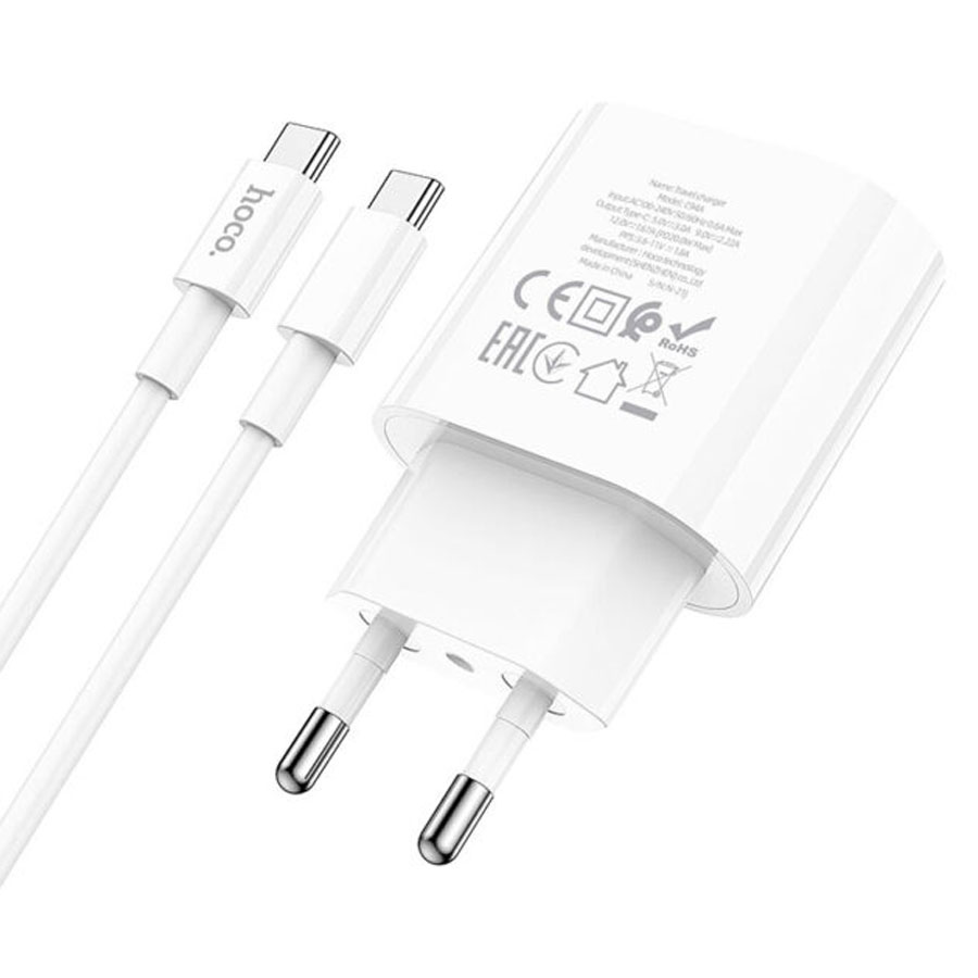 Сетевое зарядное устройство HOCO C94A 1xUSB-C с Кабелем Type-C - Type-C, 3.0A, 20W, белый фото