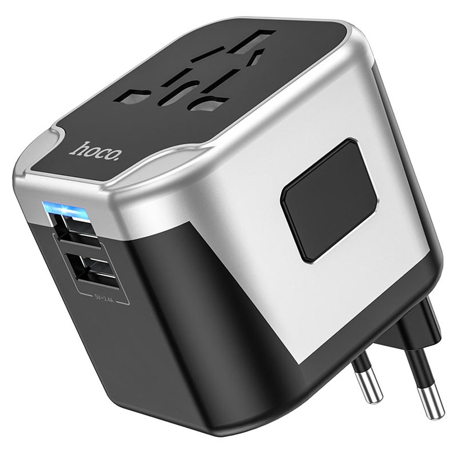 Сетевое зарядное устройство HOCO AC5 Level dual port 2xUSB с - конвертор, 2.4A, черный фото