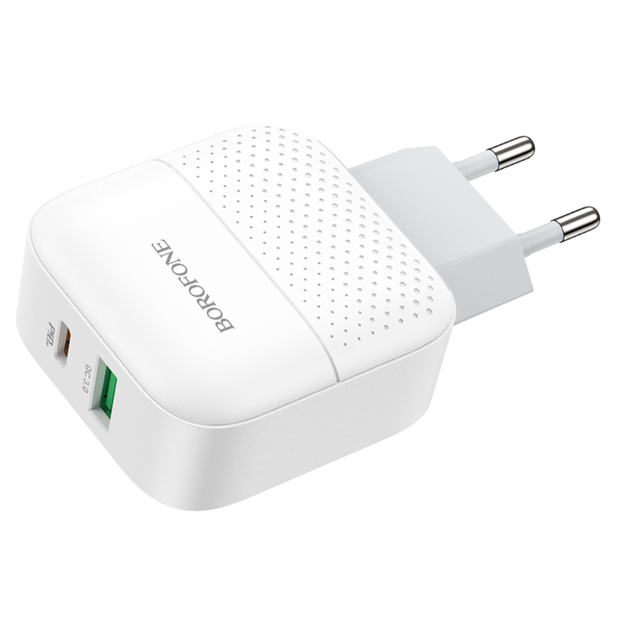 Сетевое зарядное устройство BOROFONE BA46A Premium 1xUSB + 1xUSB-C, 3A, 18W, белый фото