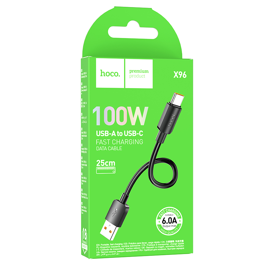 Кабель USB HOCO X96 Hyper USB - Type-C, 6A, 100W, 25 см, черный фото