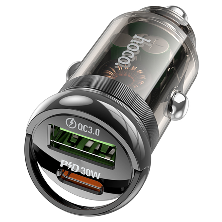 Автомобильное зарядное устройство HOCO Z53A Vision, 1xUSB + 1xUSB-C, 30W, черный фото