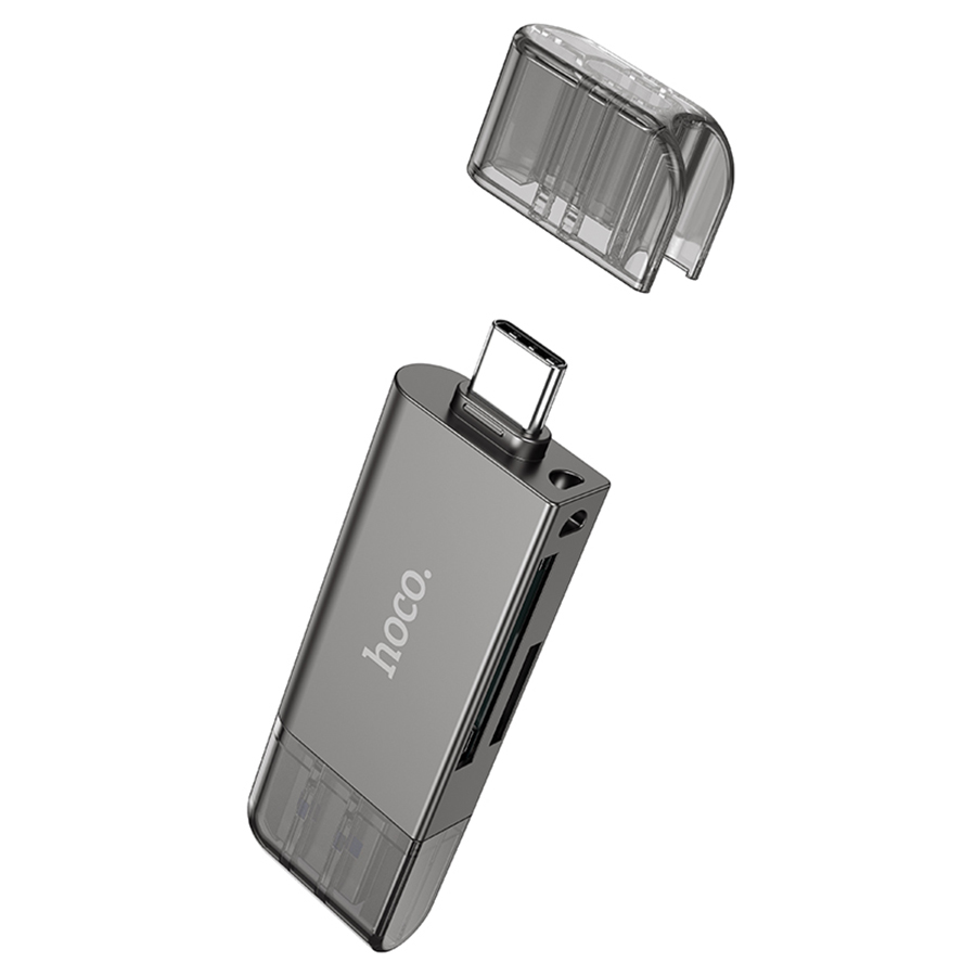 Переходник/Адаптер HOCO HB39 2 в 1 USB (m) / Type-C (m) - TF/SD, черный фото