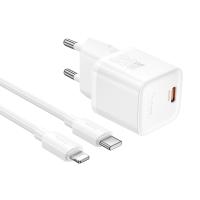 Сетевое зарядное устройство HOCO N64 Ingenious 1xUSB-C с Кабелем Type-C - Lightning, 20W, белый фото
