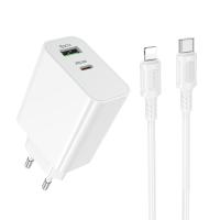 Сетевое зарядное устройство BOROFONE BA108A Stellar 1xUSB + 1xUSB-C с Кабелем Type-C - Lightning, 3A, 30W, белый фото