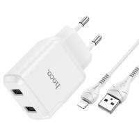 Сетевое зарядное устройство HOCO N7 Speedy 2xUSB с Кабелем USB - Lightning, 2.1A, 10W, белый фото