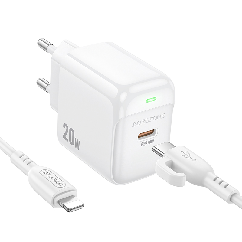Сетевое зарядное устройство BOROFONE BAS43A Potential 1xUSB-C с Кабелем Type-C - Lightning, 20W, белый фото