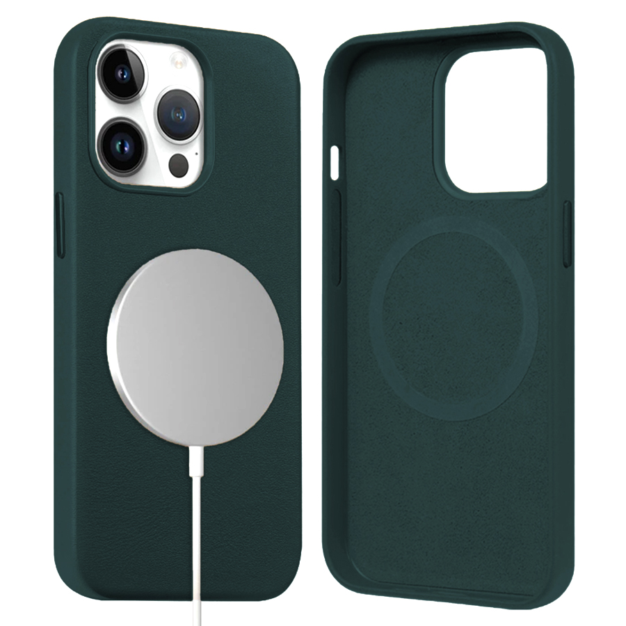 Чехол Leather Case MagSafe для iPhone 14 Pro 6.1", темно-зеленый (2) фото