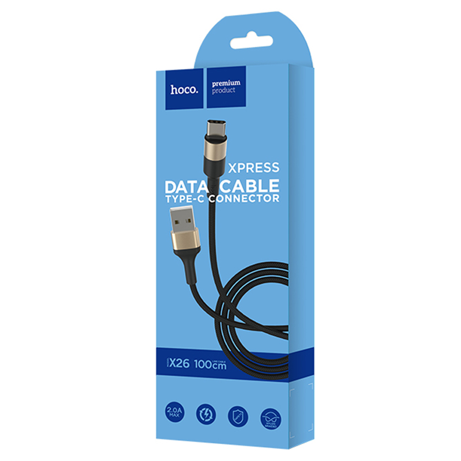 Кабель USB HOCO X26 Xpress USB - Type-C, 2А, 1 м, черный+золотой фото