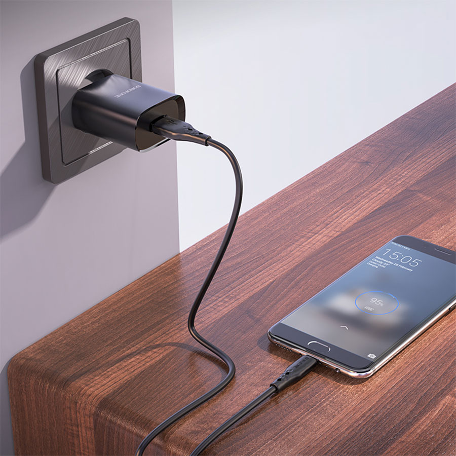 Сетевое зарядное устройство BOROFONE BN1 Innovative 1xUSB с Кабелем USB - Micro, 2.1A, 10W, черный фото