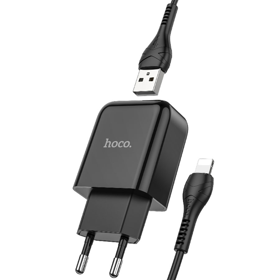 Сетевое зарядное устройство HOCO N2 Vigour single 1xUSB с Кабелем USB - Lightning, 2A, 10W, черный фото