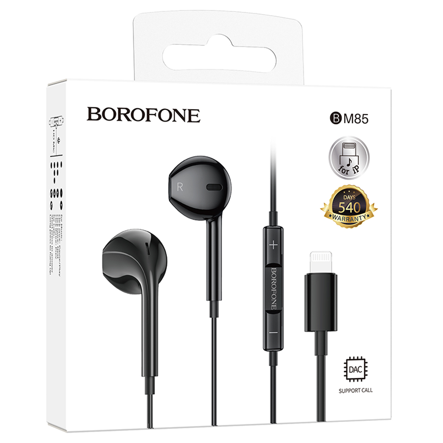 Проводные наушники BOROFONE BM85 Native, Lightning, 1.2 м, черный фото