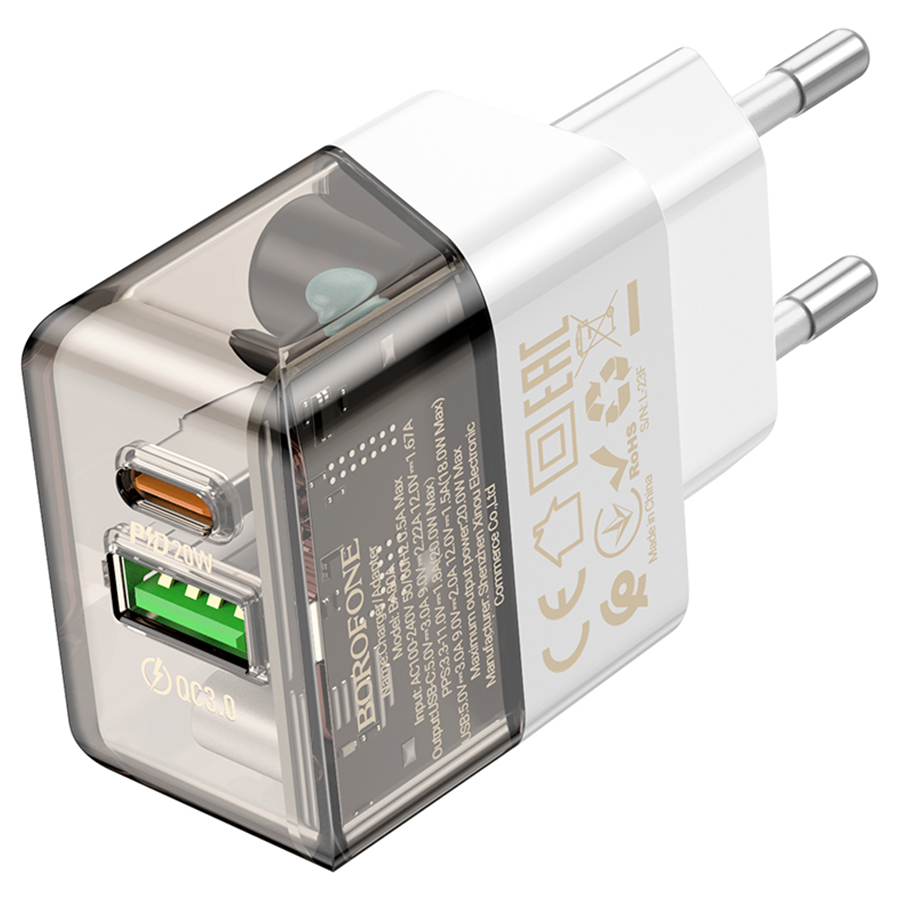 Сетевое зарядное устройство BOROFONE BA80A Scenery 1xUSB + 1xUSB-C, 20W, черный фото