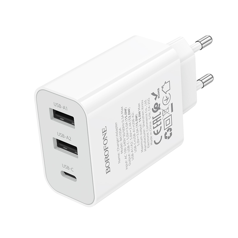 Сетевое зарядное устройство BOROFONE BA105A Stellar 2xUSB + 1xUSB-C, 3A, 15W, белый фото