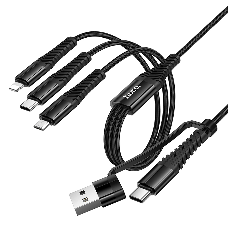 Кабель USB HOCO X123 Victory 3 в 1 USB/Type-C - Type-C + Lightning + MicroUSB, 5V/2A, 1 м, черный фото