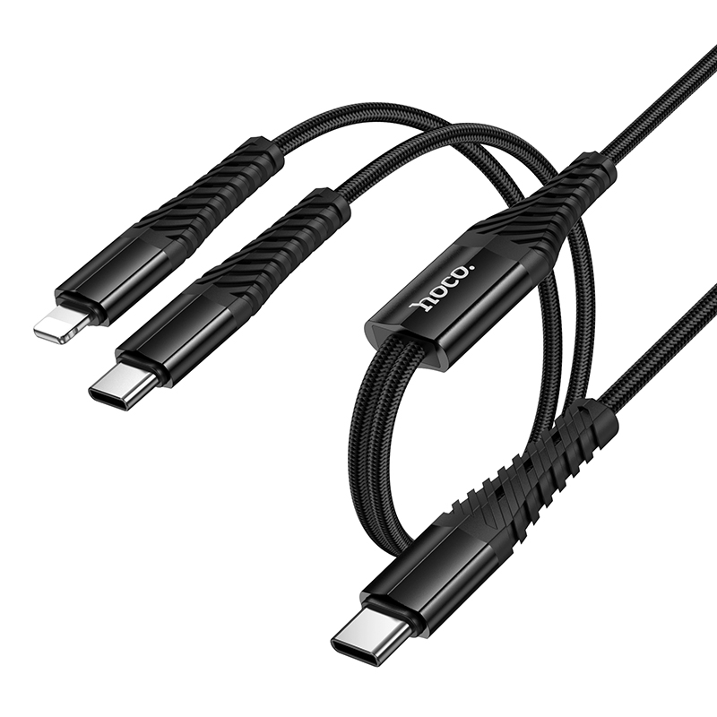Кабель USB-C HOCO X123 Victory 2 в 1 Type-C - Type-C + Lightning, 5V/3A, 1 м, черный фото