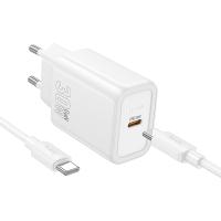 Сетевое зарядное устройство HOCO N62 Gentle 1xUSB-C с Кабелем Type-C - Type-C, 30W, белый фото