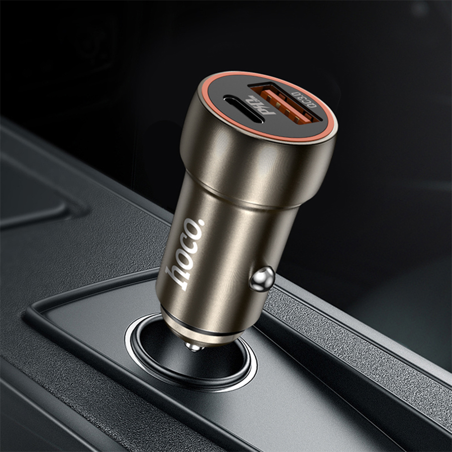 Автомобильное зарядное устройство HOCO Z46A Blue whale, 1xUSB + 1xUSB-C ...