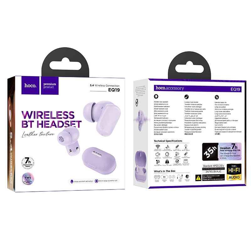 Беспроводные наушники TWS HOCO EQ19 Duke, Bluetooth 5.4, фиолетовый фото