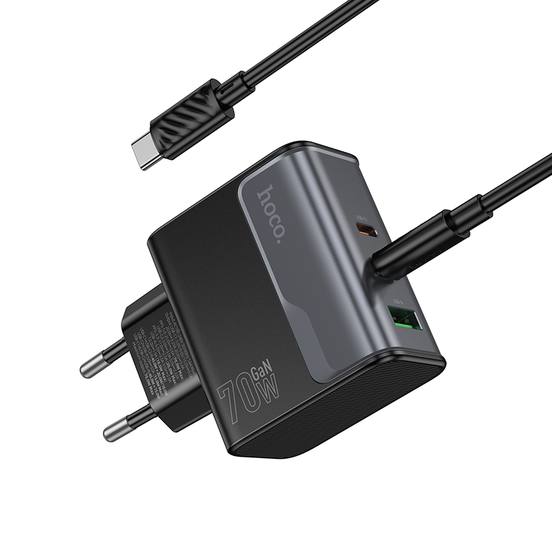 Сетевое зарядное устройство HOCO CS75A Star 1xUSB + 2xUSB-C с Кабелем Type-C - Type-C, 70W, черный фото