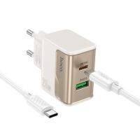 Сетевое зарядное устройство HOCO CS71A Star 1xUSB + 1xUSB-C с Кабелем Type-C - Type-C, 3A, 20W, белый фото