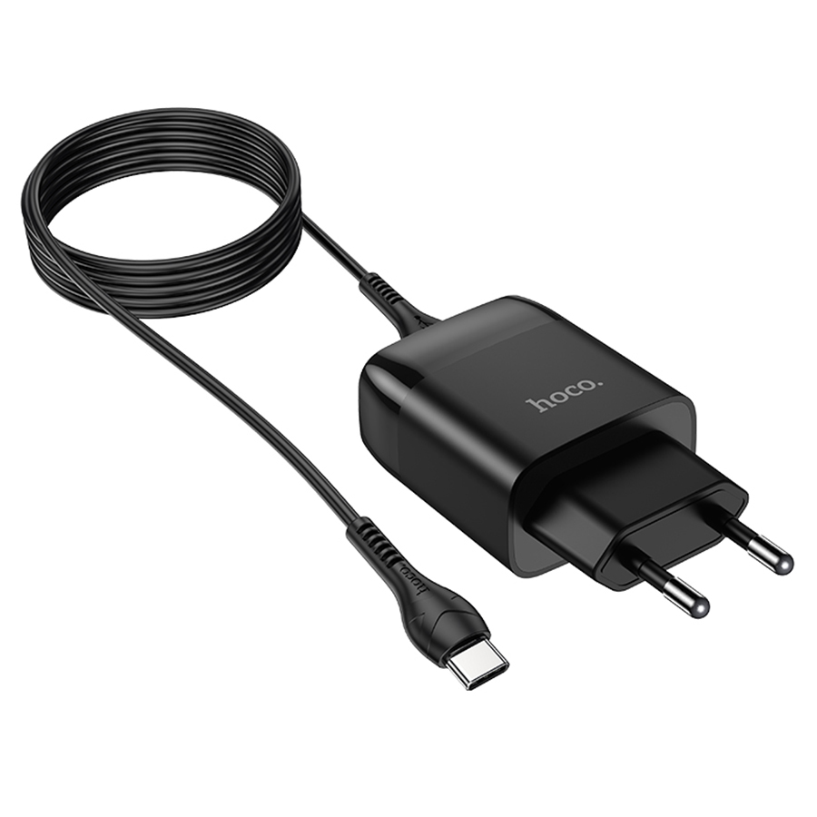 Сетевое зарядное устройство HOCO C72Q Glorious 1xUSB с Кабелем USB - Type-C, 3.0A, 18W, черный фото