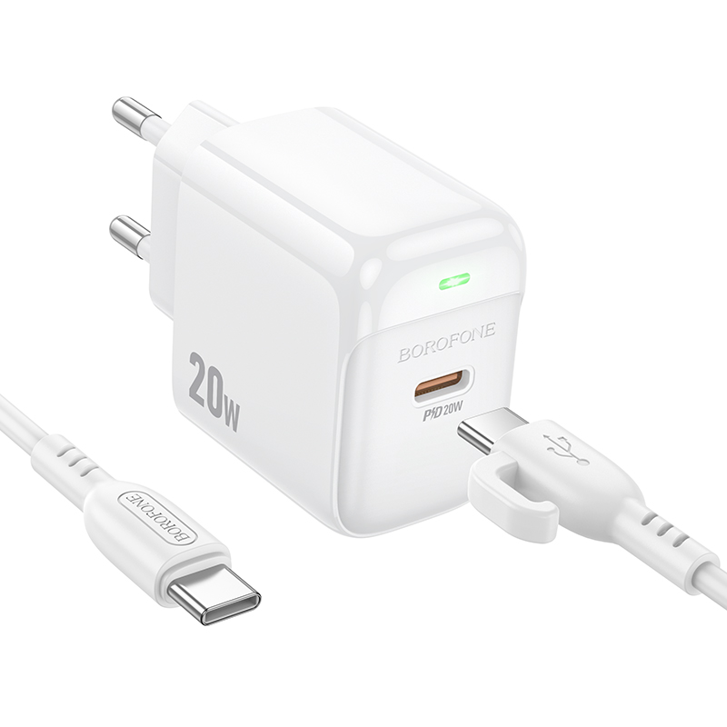 Сетевое зарядное устройство BOROFONE BAS43A Potential 1xUSB-C с Кабелем Type-C - Type-C, 20W, белый фото