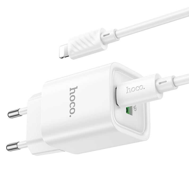 Сетевое зарядное устройство HOCO C149A Charm 1xUSB + 1xUSB-C с Кабелем Type-C - Lightning, 3A, 30W, белый фото