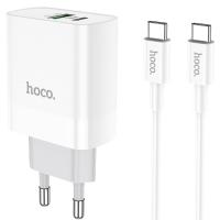 Сетевое зарядное устройство HOCO C80A Rapido 1xUSB + 1xUSB-C с Кабелем Type-C - Type-C, 3.1A, 20W, белый фото