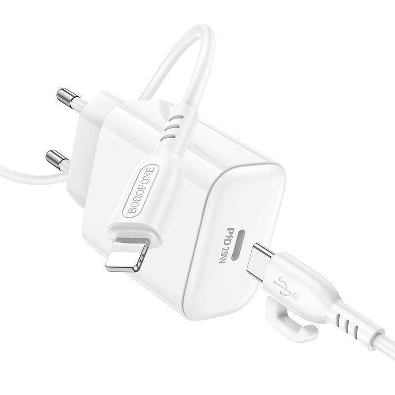 Сетевое зарядное устройство BOROFONE BA81A Single 1xUSB-C с Кабелем Type-C - Lightning, 20W, белый фото