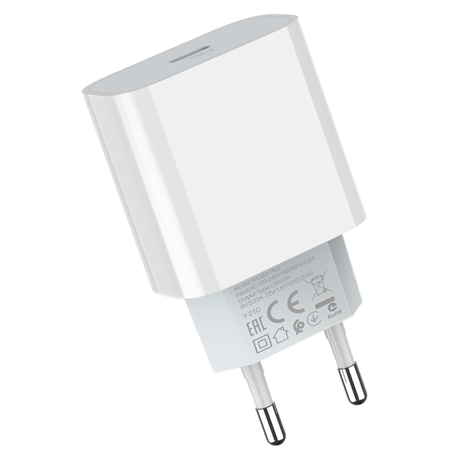 Сетевое зарядное устройство BOROFONE BA38A Speedy 1xUSB-C, 3A, 20W, белый фото