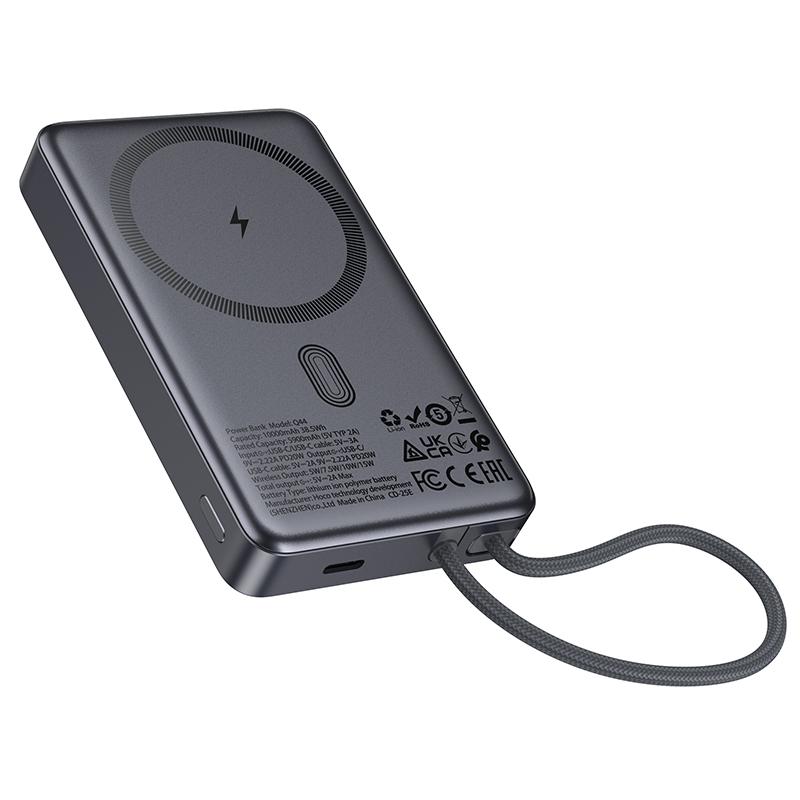 Портативный аккумулятор HOCO Q44 Origen, с беспроводной зарядкой, 20W, 10000 мА⋅ч, серый металлик фото