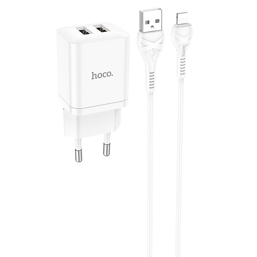 Сетевое зарядное устройство HOCO N25 Maker 2xUSB с Кабелем USB - Lightning, 2.1A, 10W, белый фото