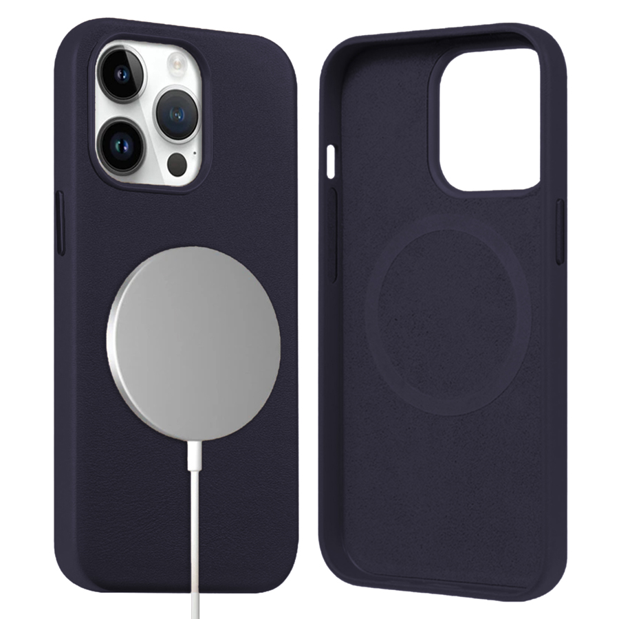 Чехол Leather Case MagSafe для iPhone 14 Plus 6.7", темно-синий (3) фото