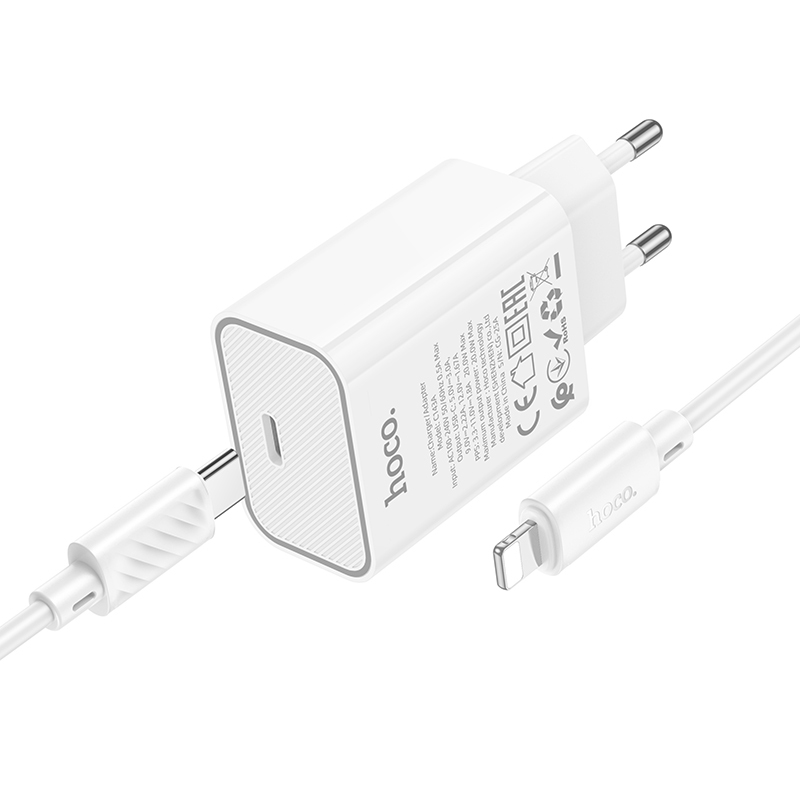 Сетевое зарядное устройство HOCO C143A Benefit 1xUSB-C с Кабелем Type-C - Lightning, 20W, белый фото
