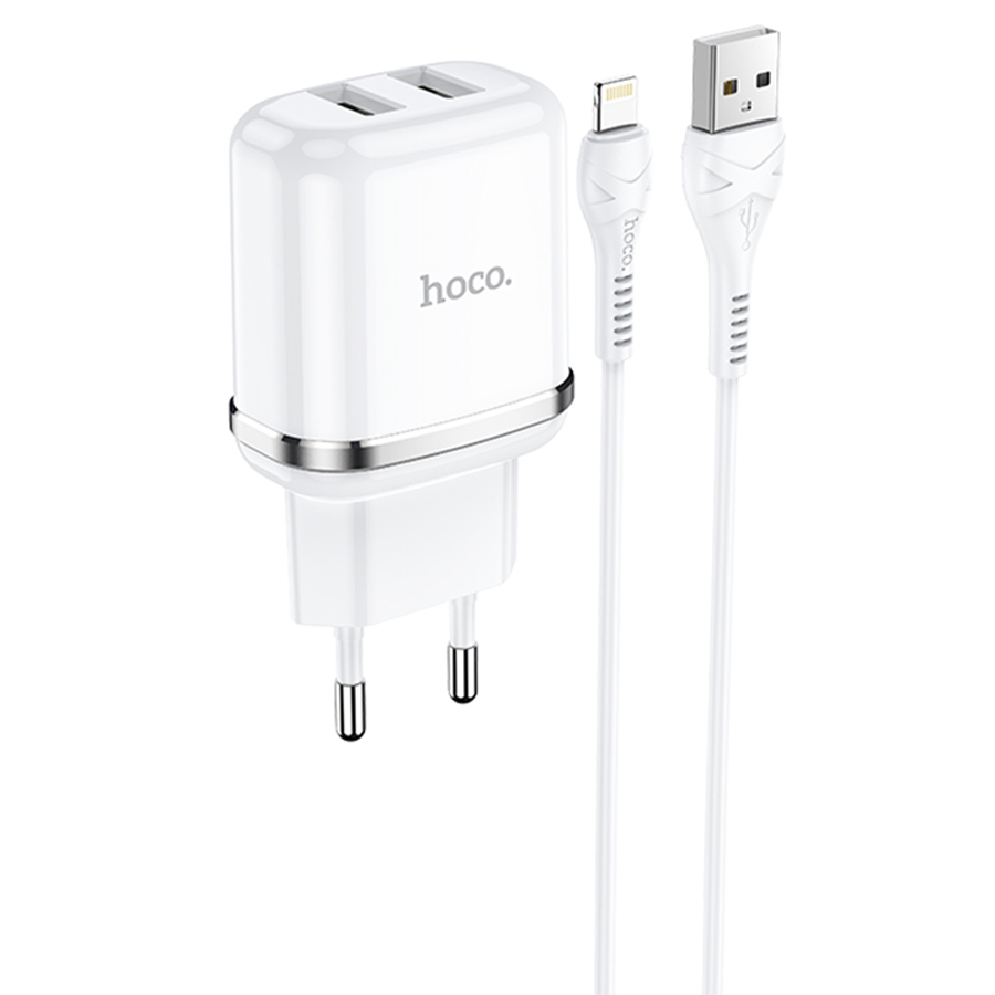 Сетевое зарядное устройство HOCO N4 Aspiring 2xUSB с Кабелем USB - Lightning, 2.4A, 10.8W, белый фото
