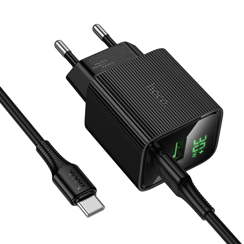 Сетевое зарядное устройство HOCO CS84A Excellent 1xUSB + 1xUSB-C с Кабелем Type-C - Type-C, 3A, 30W, черный фото