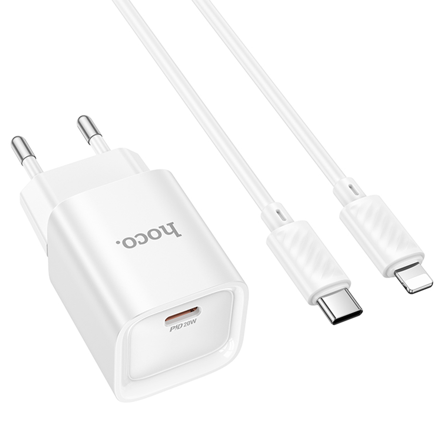 Сетевое зарядное устройство HOCO C146A Charm 1xUSB-C с Кабелем Type-C - Lightning, 20W, белый фото