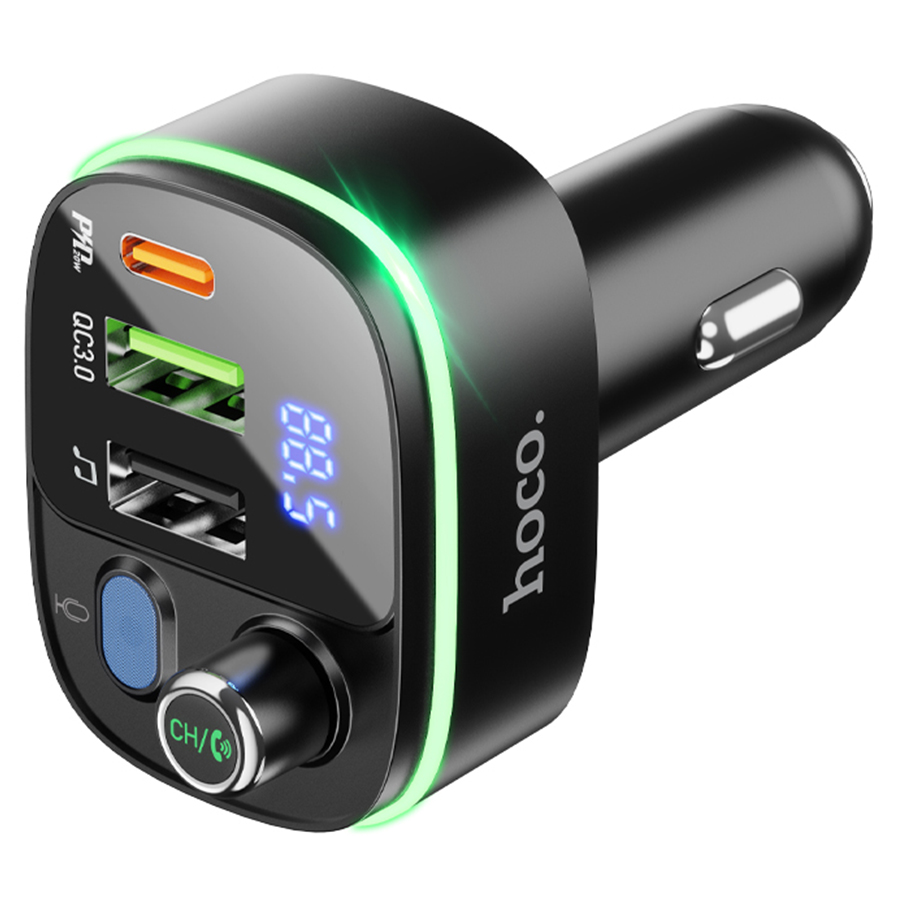 Автомобильное зарядное устройство с FM-Трансмиттер HOCO E62 Fast, 2xUSB + 1xUSB-C, 18W, черный фото