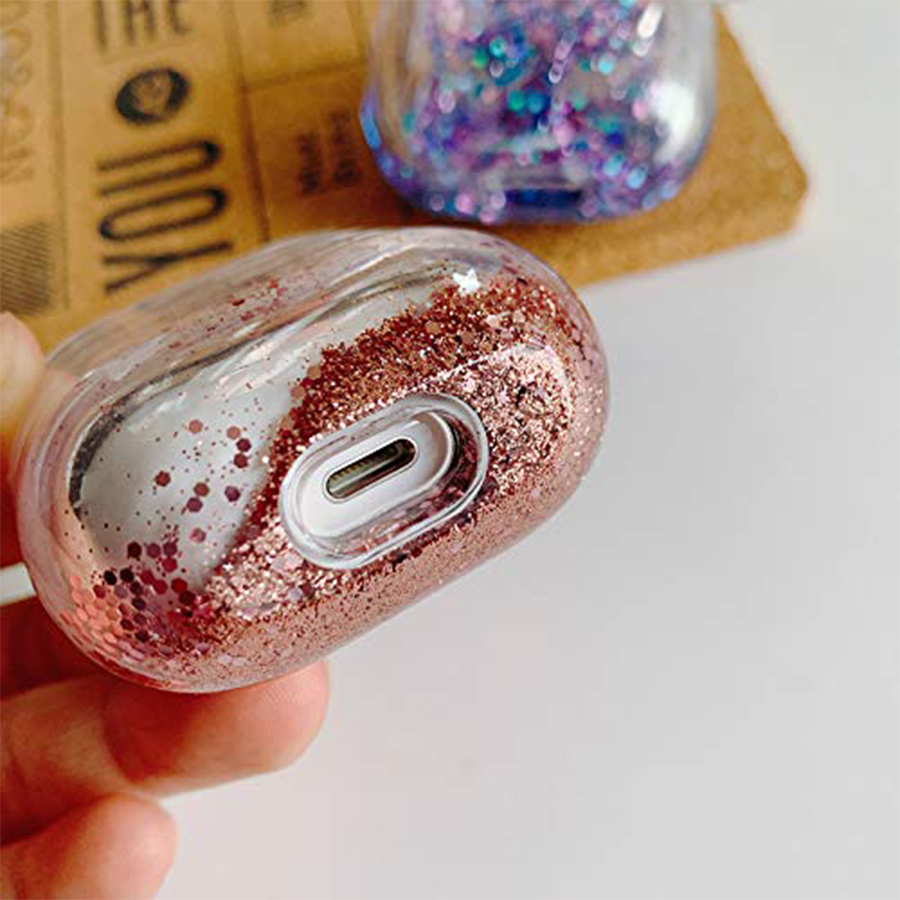 Чехол пластиковый Kingxbar со шнурком для Airpods 2, прозрачный, фиолетовые блестки (31) фото