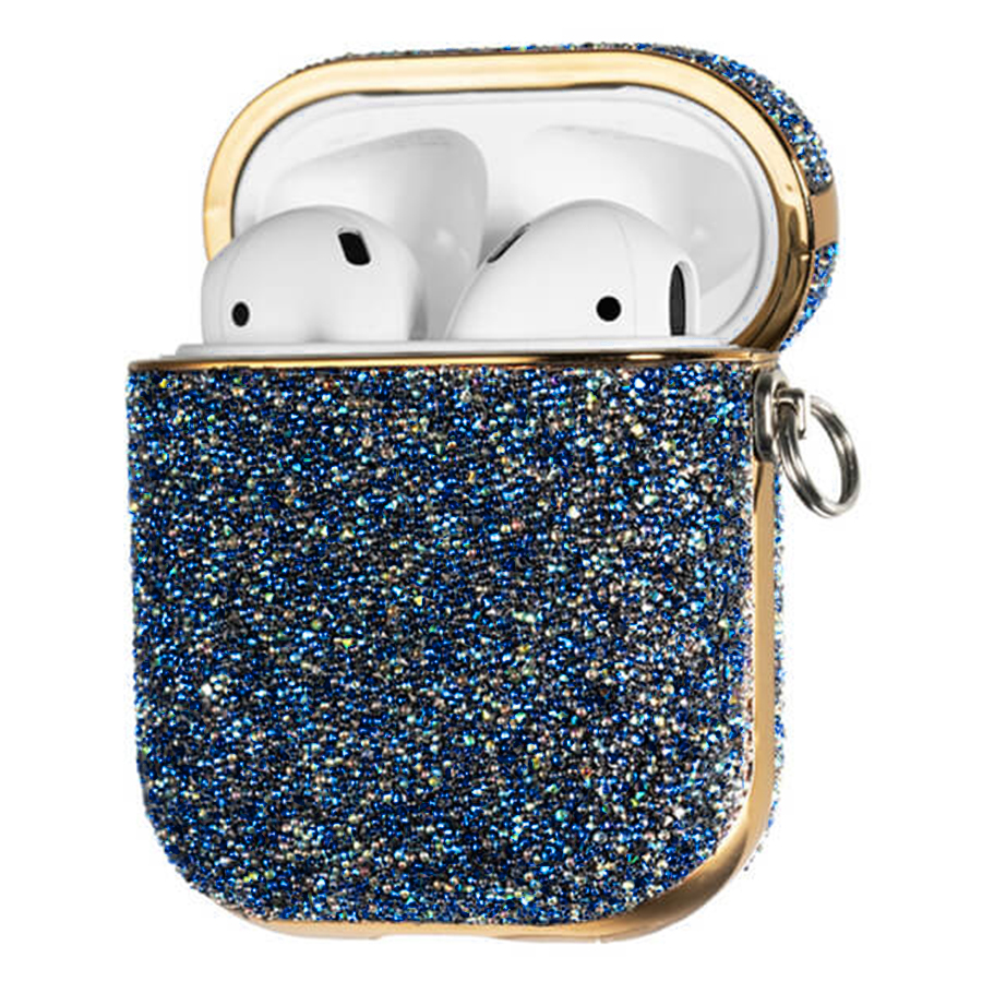 Чехол пластиковый Kingxbar со шнурком для Airpods 2, синие стразы (36) фото